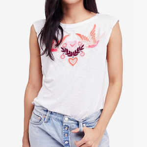 Free People Love Birds Cotton Lace-Up T-Shirt